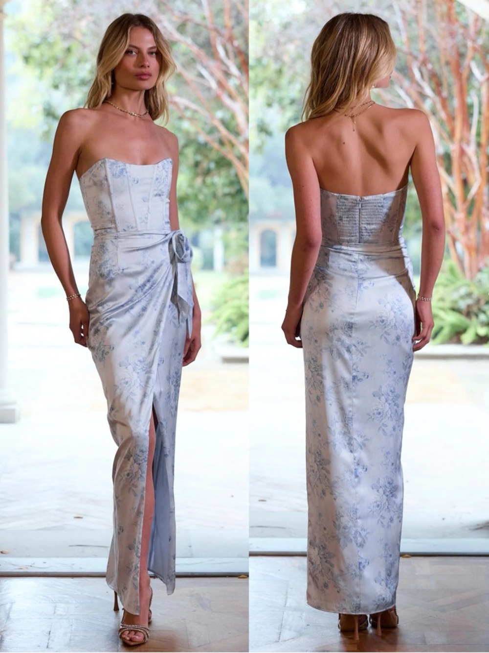 V. Chapman June Strapless Dress Blue Tapestry Rose NEW with tags